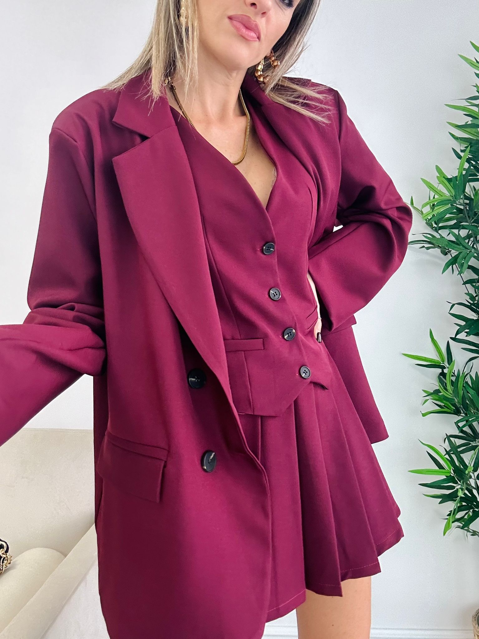 Koordinierte Verona (Blazer + Weste + Shorts) Bordeaux