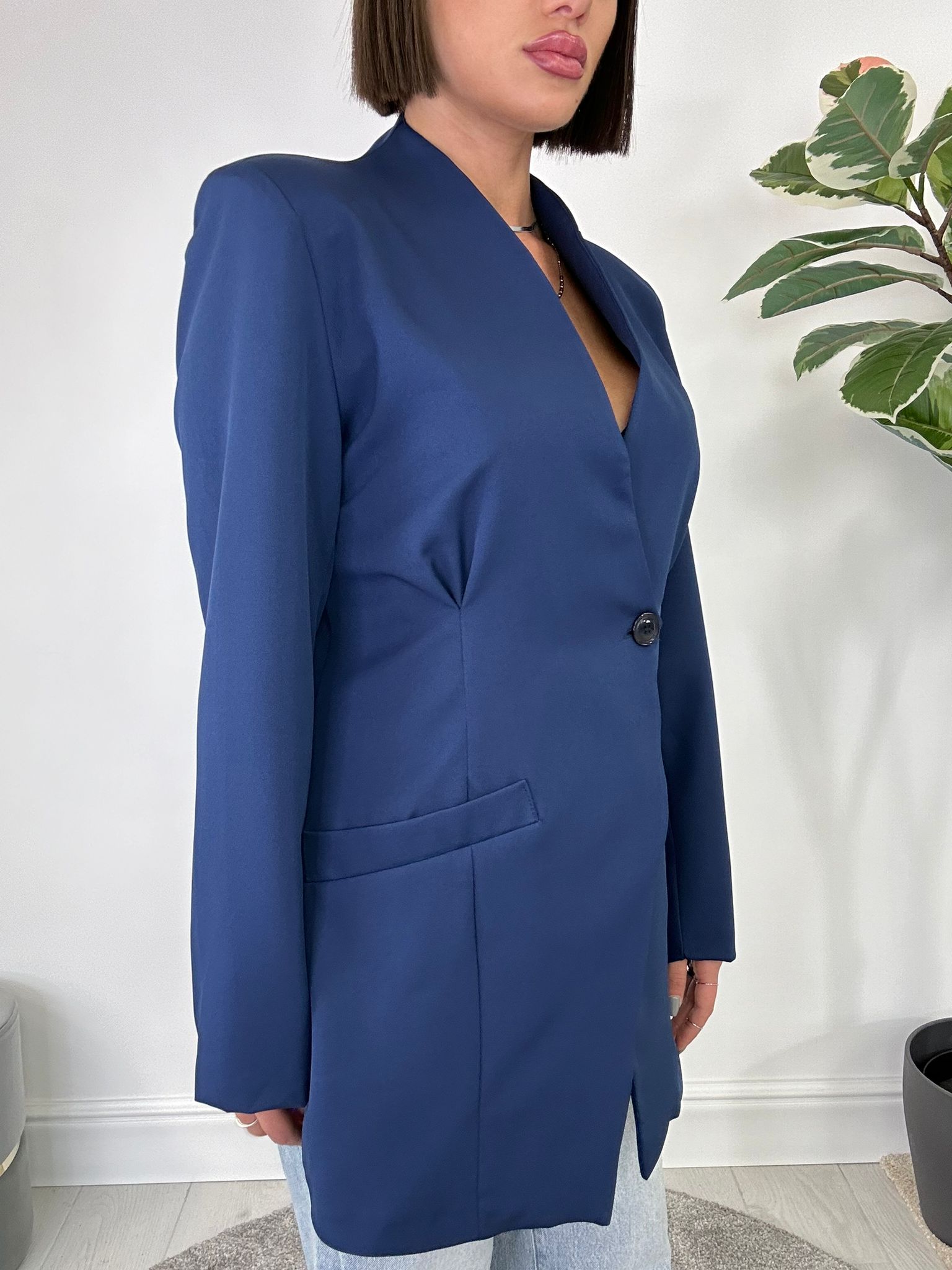 Kragenloser Blazer - Blau