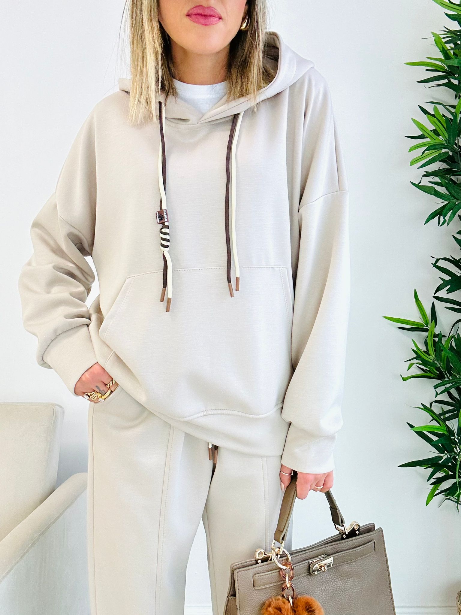 Nicole-Trainingsanzug-Set (Sweatshirt + Hose) Beige