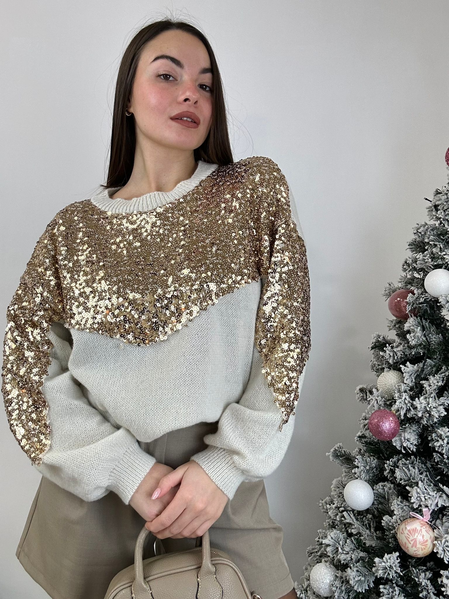 Maglione con paillettes - Beige