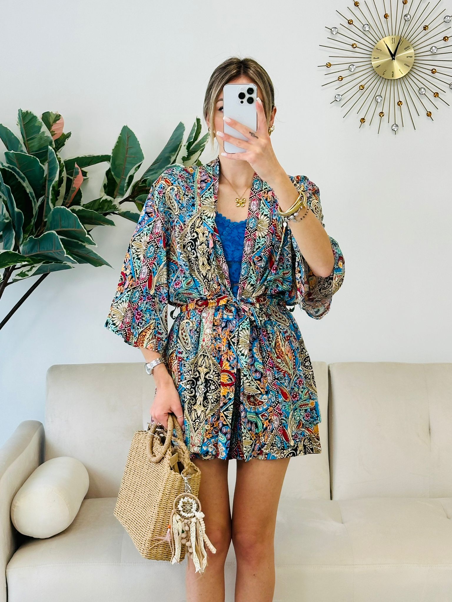 Nerano coordonné (chemise kimono + short) multicolore