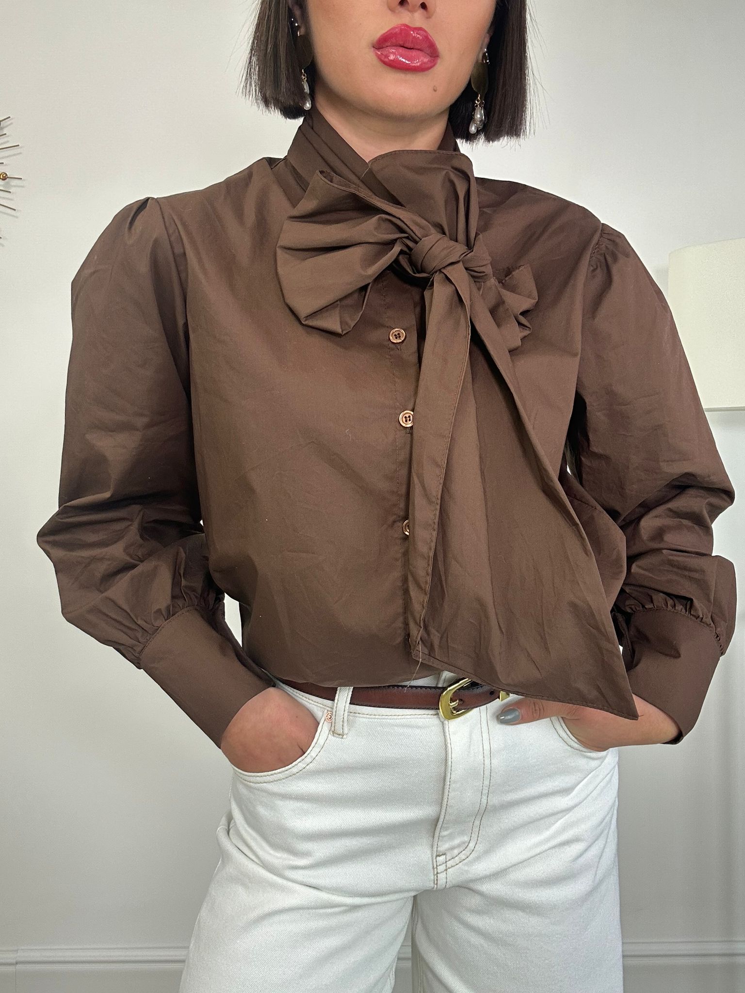 Camicia con Fiocco - Marrone