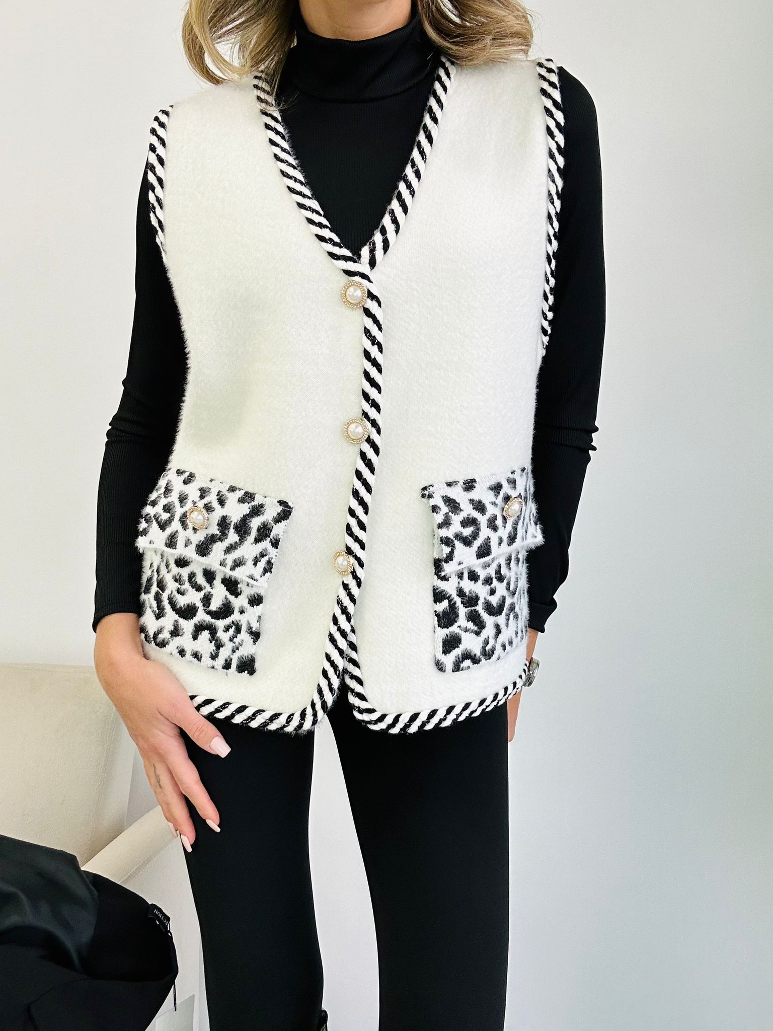 Animalier-Weste – Creme