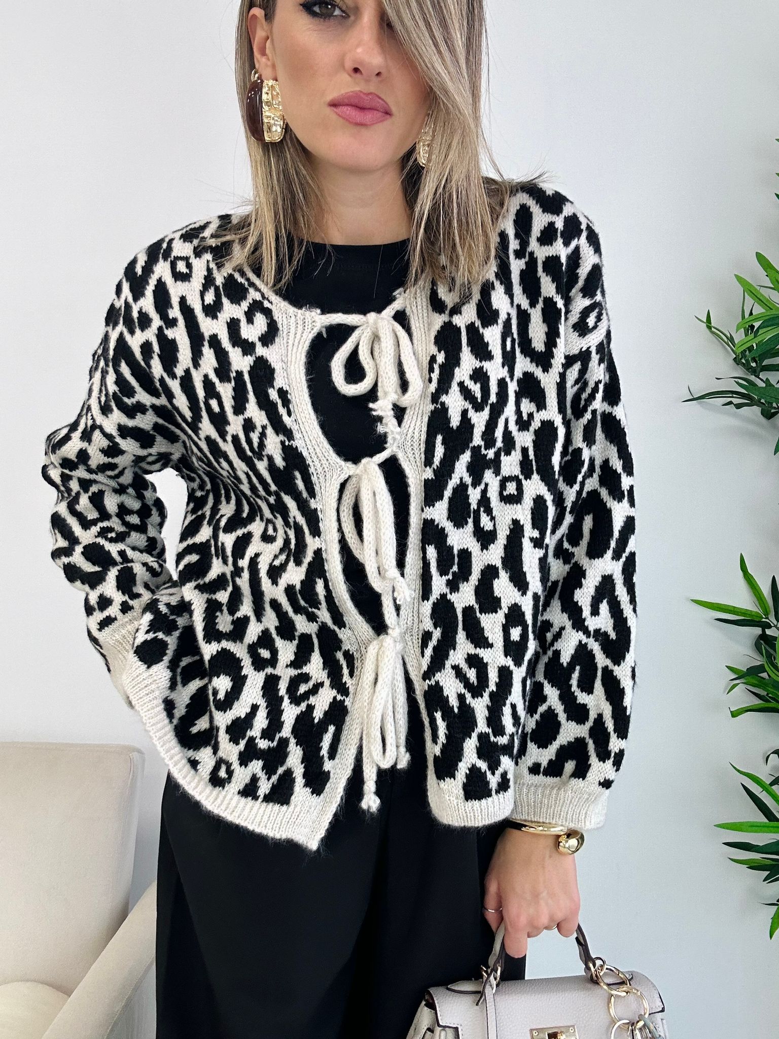 Animalier-Cardigan – Creme