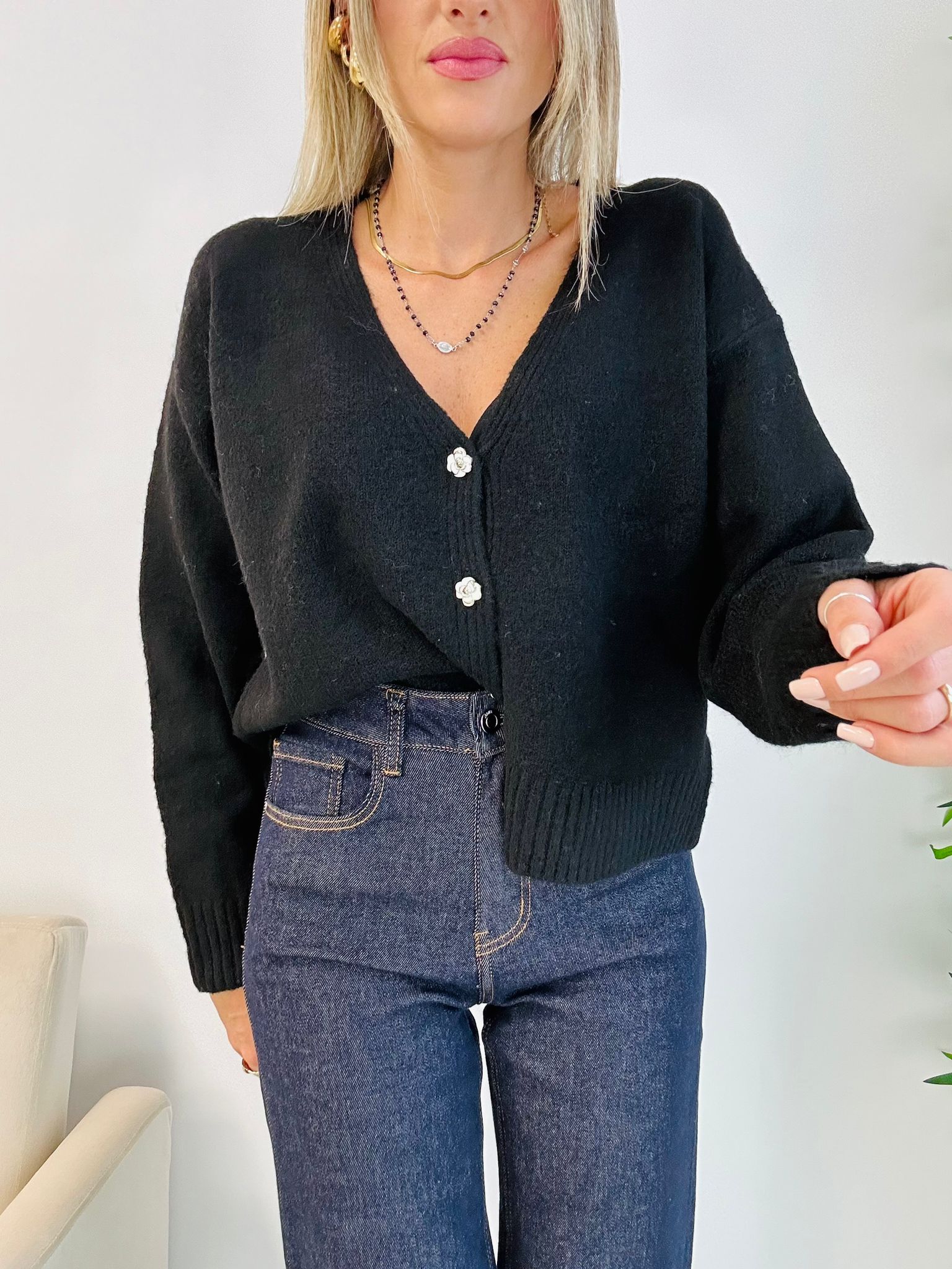 Cardigan Gabry in Lana - Nero