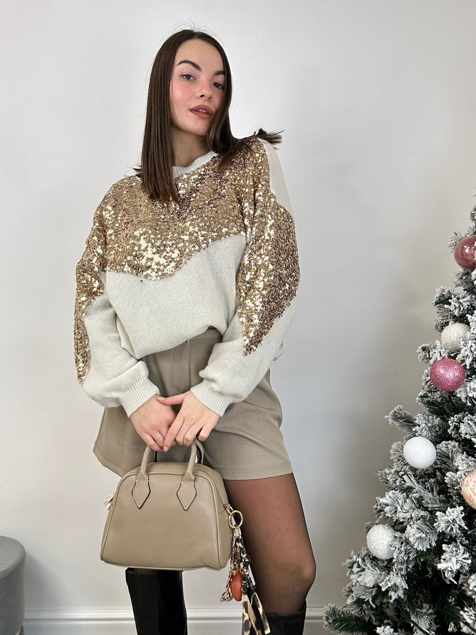 Maglione con paillettes - Beige