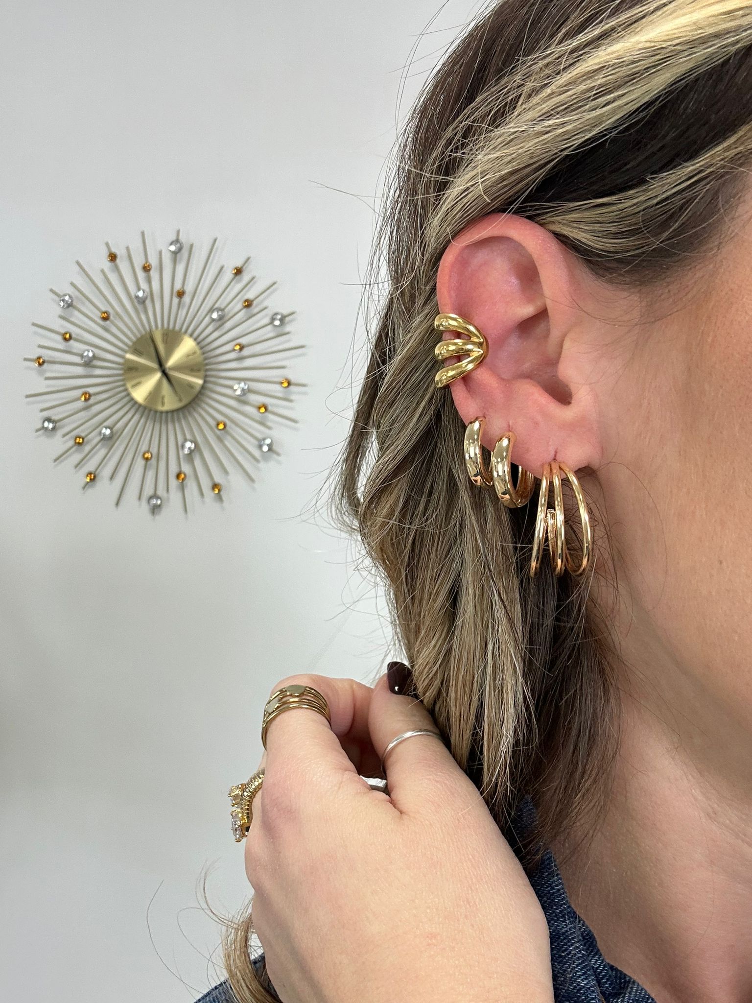 Orecchino Earcuff a tre cerchi - Oro