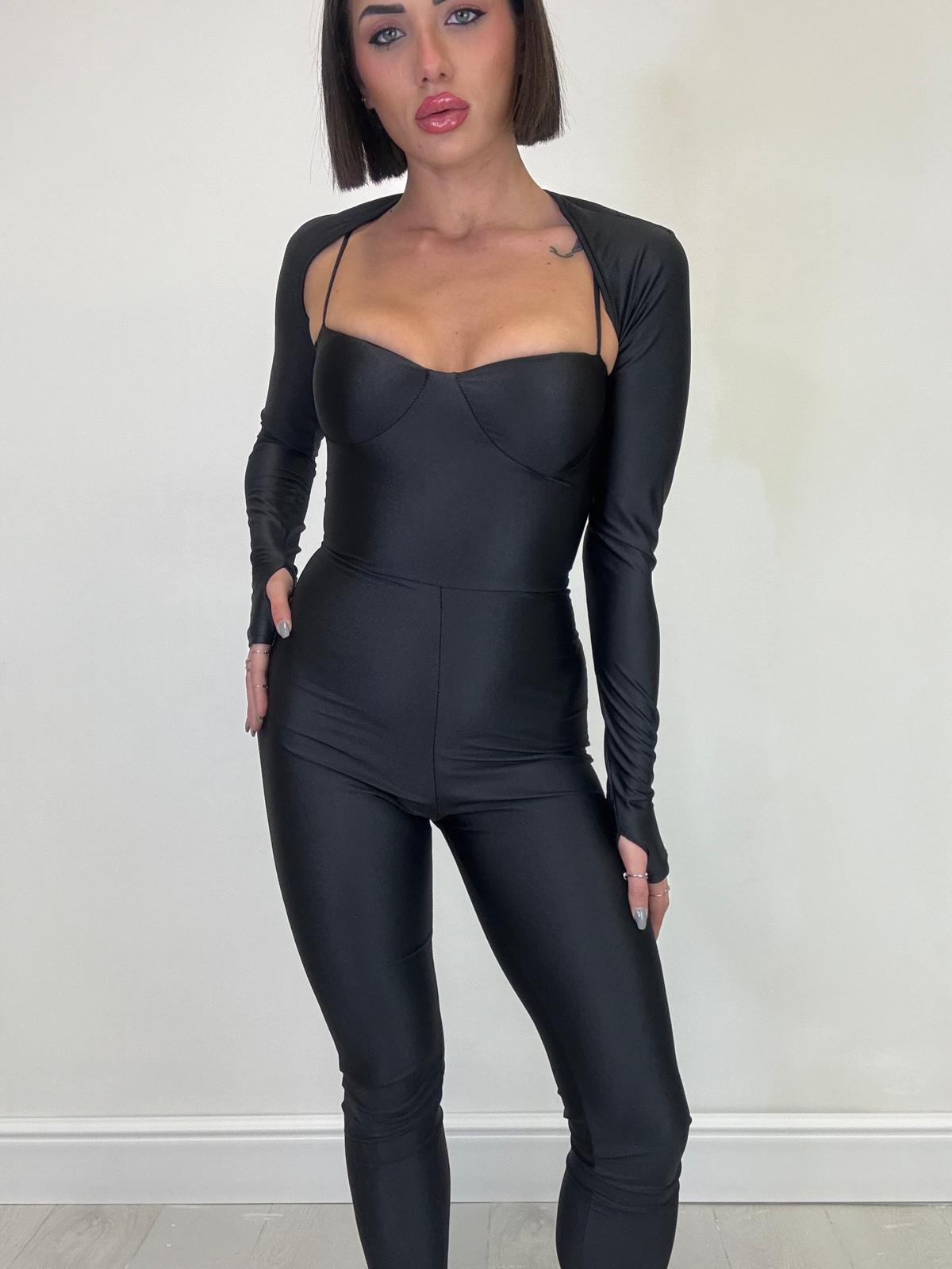 Britney Lurex-Jumpsuit mit Bolero - Schwarz