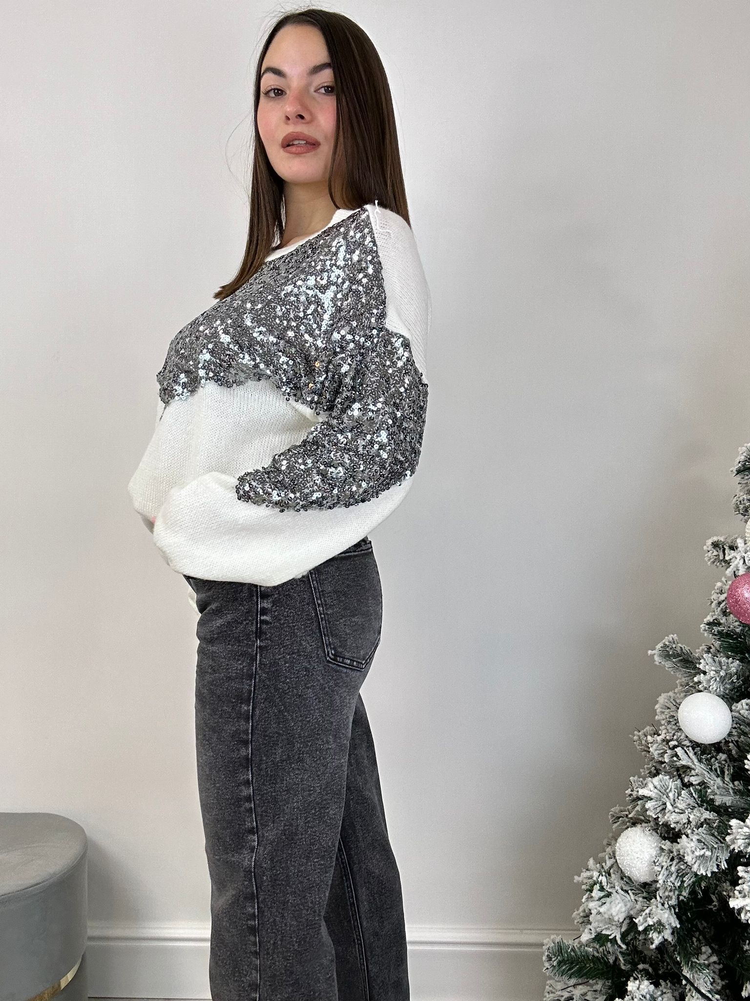 Maglione con paillettes - Bianco